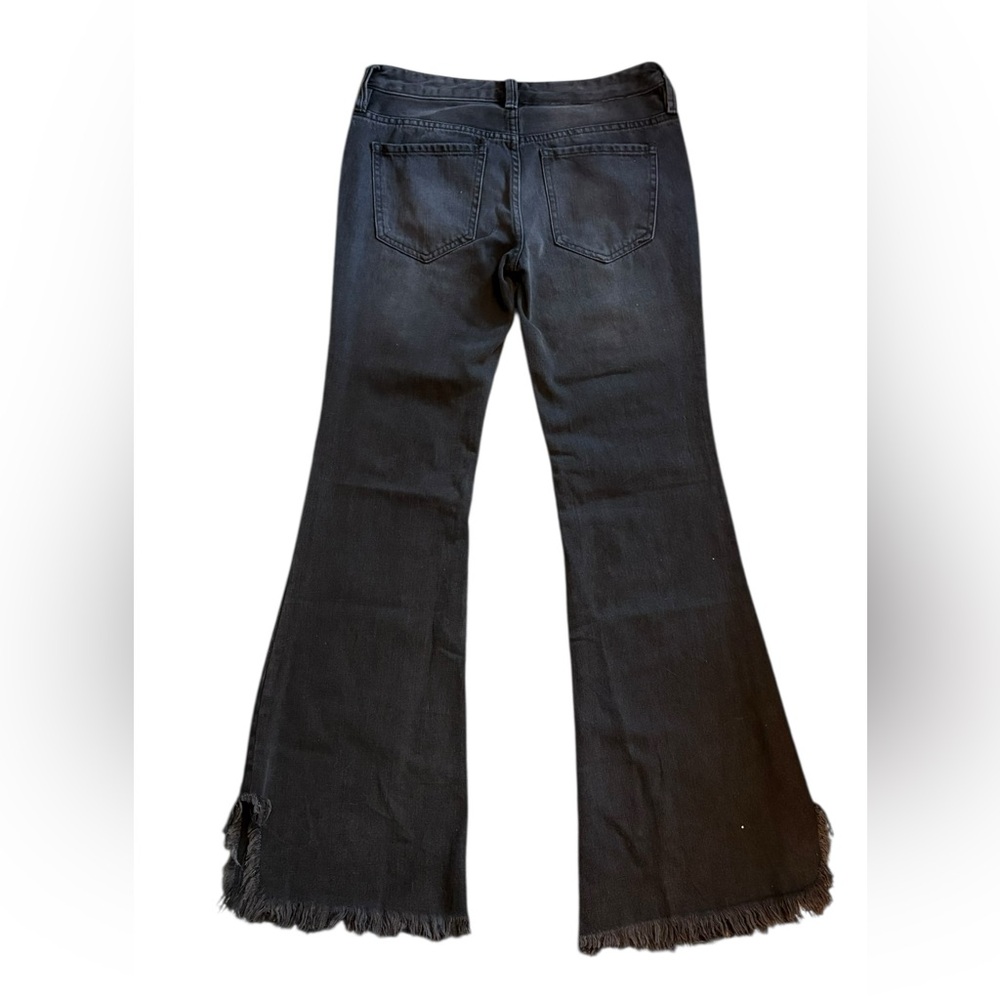 We The Free Flare Jeans Black Ash Wash Raw Hem High Rise Size 25 Free People - Picture 4 of 8